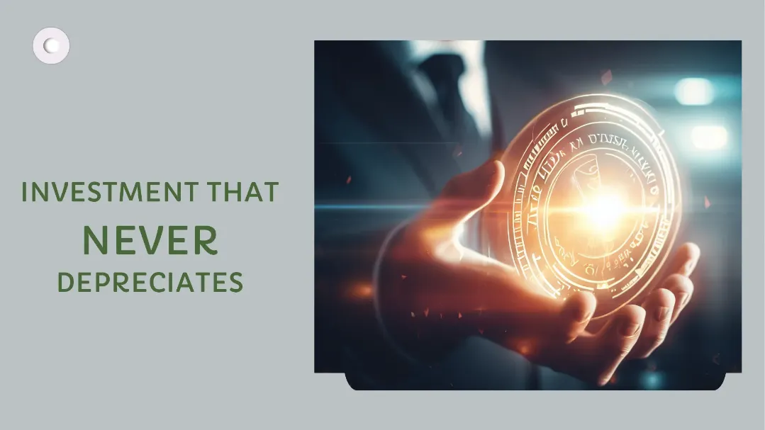 Visual concept of education as a glowing investment coin held in hands, symbolizing lifelong value and personal growth
