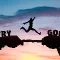 Silhouette of a person leaping from the word “TRY” to “GOAL” at sunset, symbolizing overcoming challenges and achieving success in recruitment vendor collaboration.
